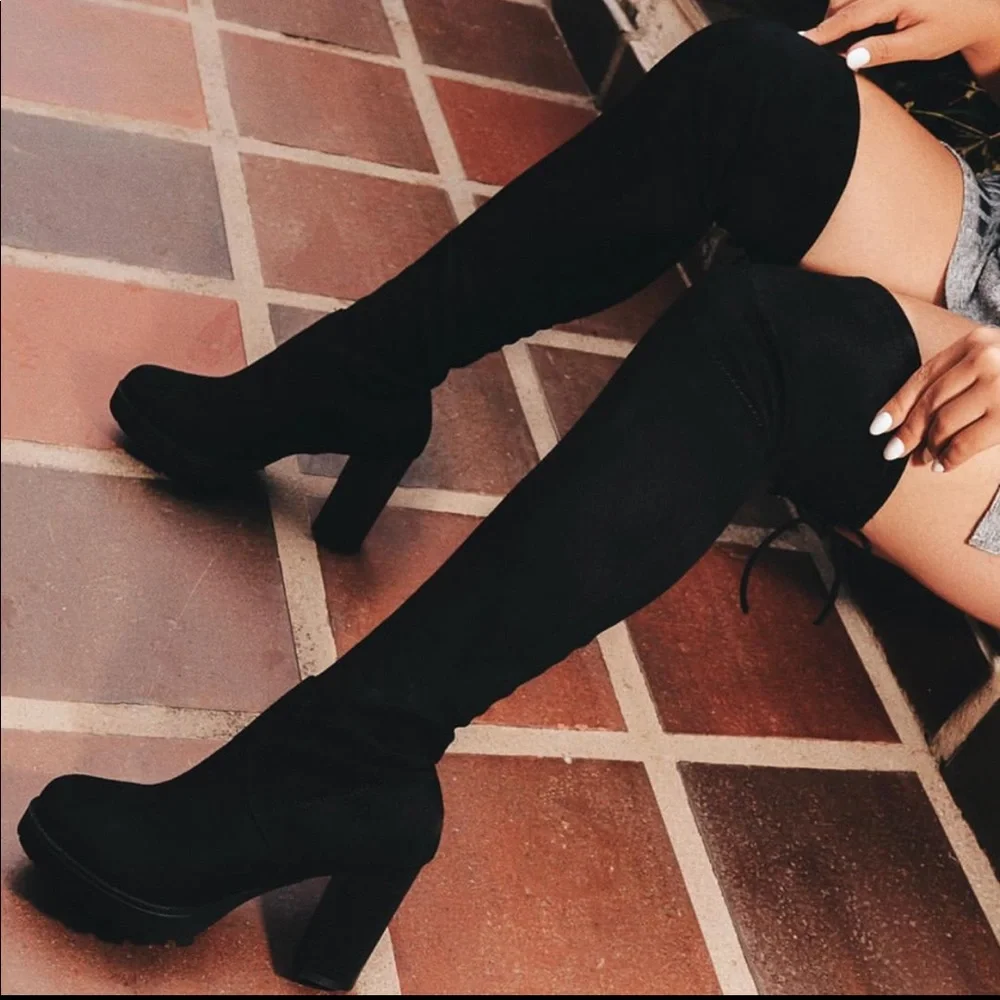 Over-the-Knee Black Platform Heel Boots